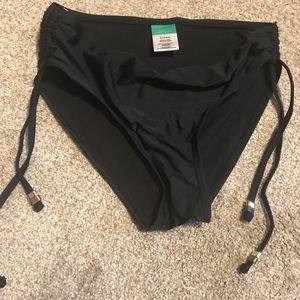 Black bikini bottoms with beaded, adjustable side ties